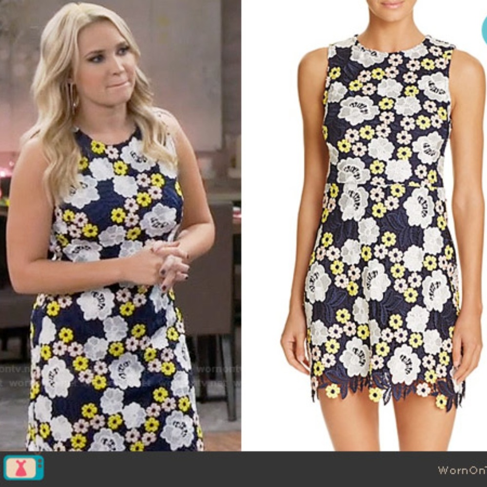 LAST DAY - AQUA Bloomingdales Floral Crochet Blue Lace Dress